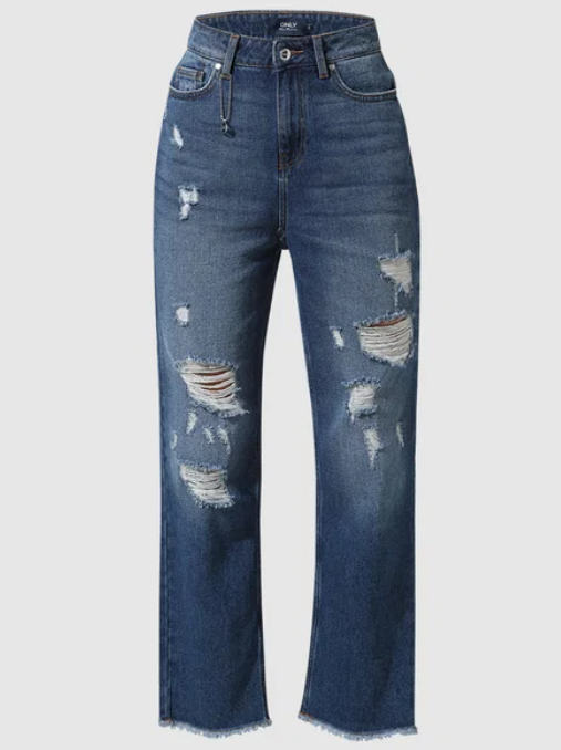Straight Fit Denim - Knee Distressed Denim | Women